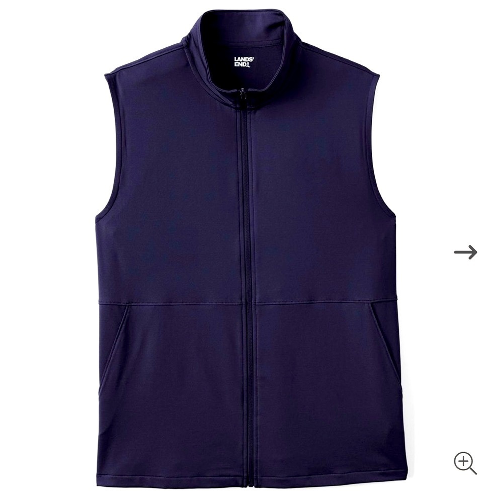 Lands End Rapid Dry Sporty Zip Vest Jacket Dadcore Layer Navy Blue Size XL